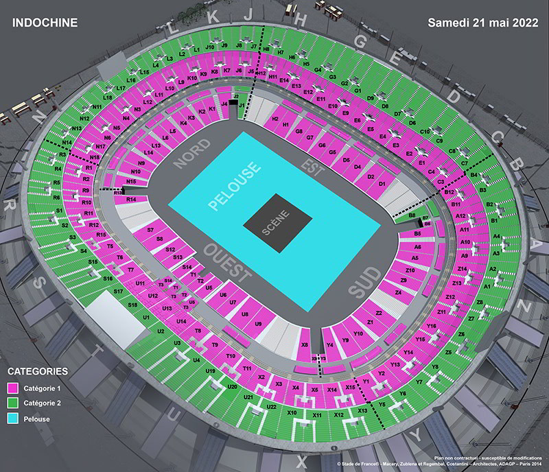 Plan Stade Pierre Mauroy Indochine 2021 Concert Indochine à Saint-Denis @ Stade de France le 21 mai 2022